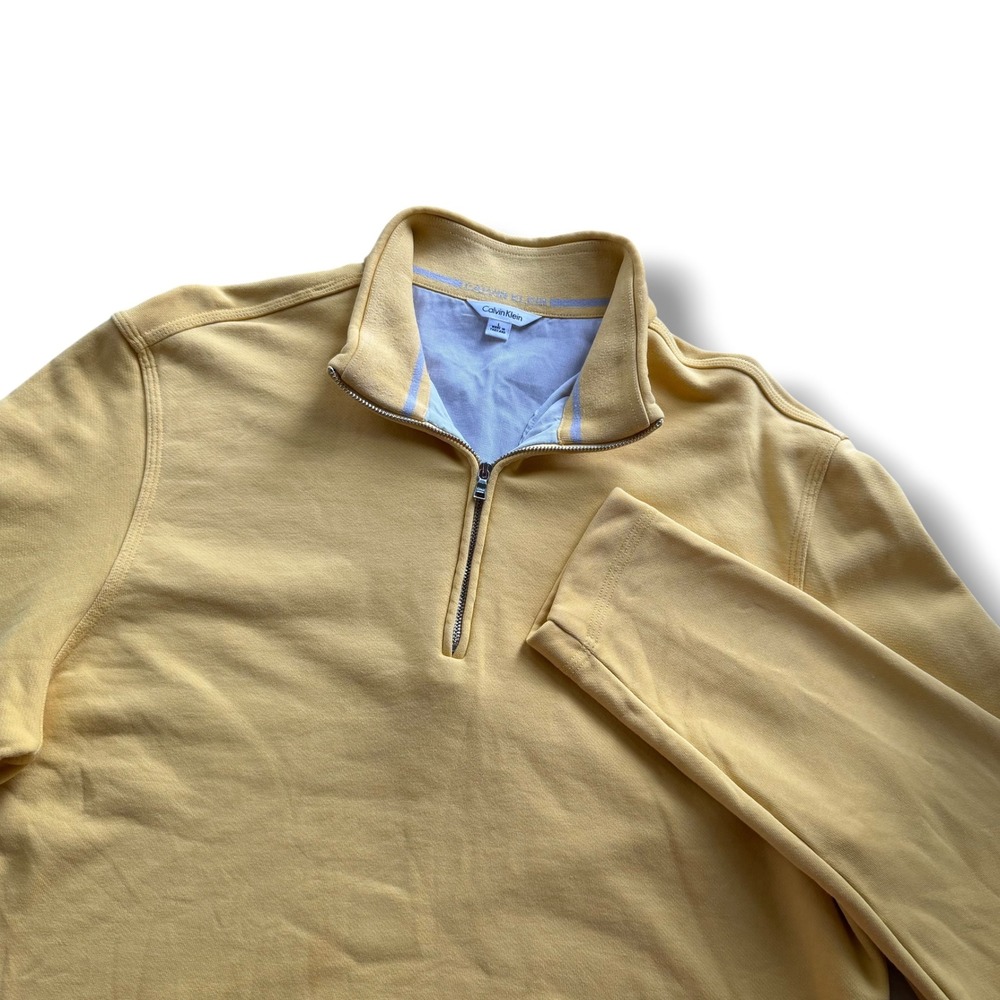 Calvin Klein Men's Large Yellow Quarter Zip Pullover Cotton Sweatshirt PC719 Y2K